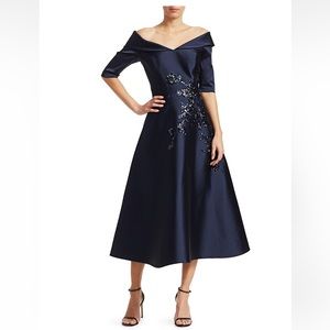 Rickie Freeman for Teri Jon Off-The-Shoulder Mikado Dress w/ Sequin Detail